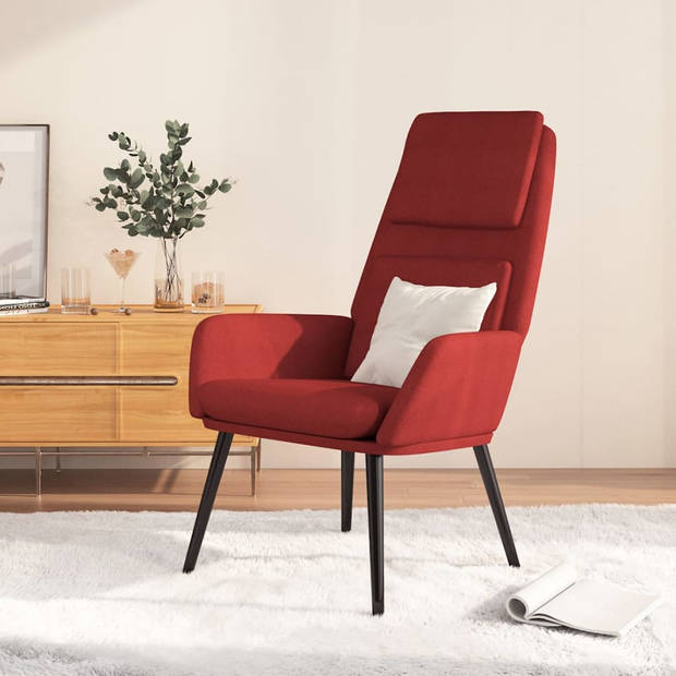 The Living Store Fauteuil - Comfortabel - Dik gevoerd - Zacht aanvoelende stof - Metalen frame - Wijnrood - 70 x 77 x