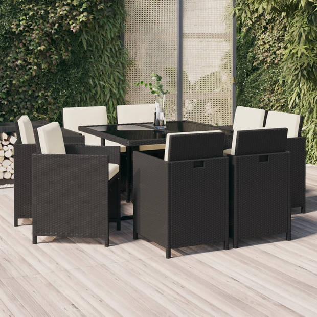 vidaXL 9-delige Tuinset met kussens poly rattan zwart