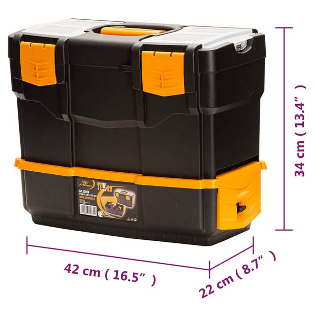 The Living Store Gereedschapskoffer - PP - 420x220x340mm - Zwart en geel