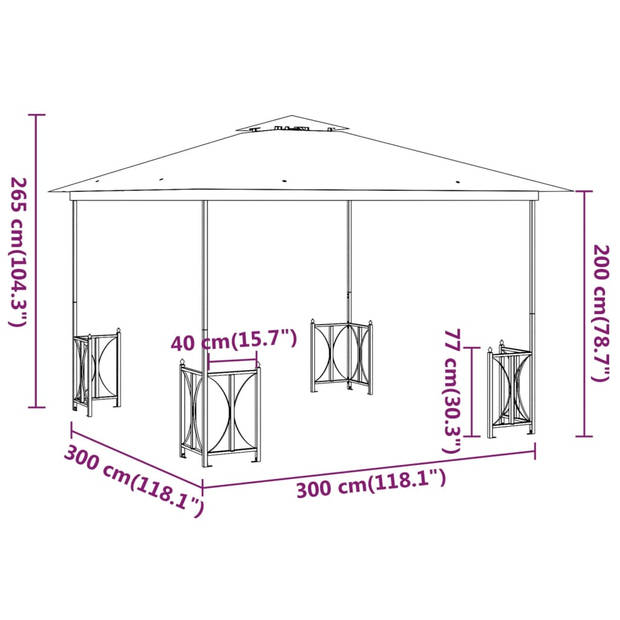 vidaXL Prieel met zijwanden en dubbel dak 3x3 m taupe