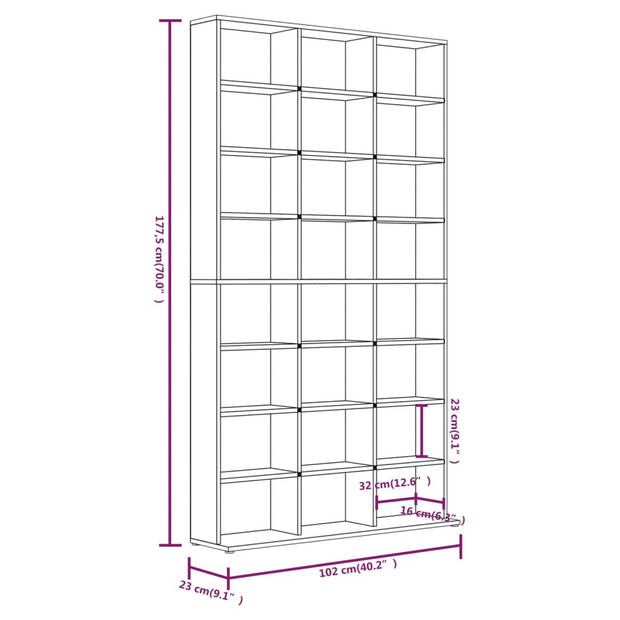 vidaXL Cd-kast 102x23x177,5 cm bewerkt hout grijs sonoma eikenkleurig