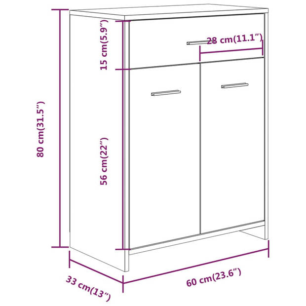 The Living Store Badkaast - Classic - Kast - 60 x 33 x 80 cm - Gerookt eiken