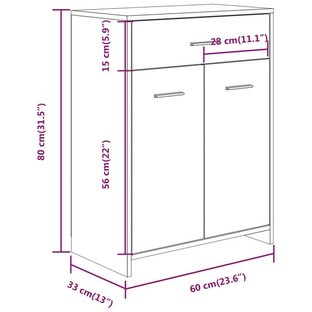 vidaXL Badkamerkast 60x33x80 cm bewerkt hout grijs sonoma eikenkleurig