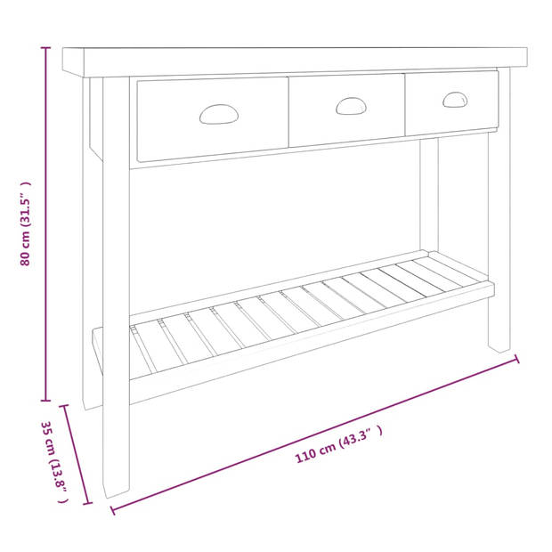 vidaXL Wandtafel 110x35x80 cm massief vurenhout