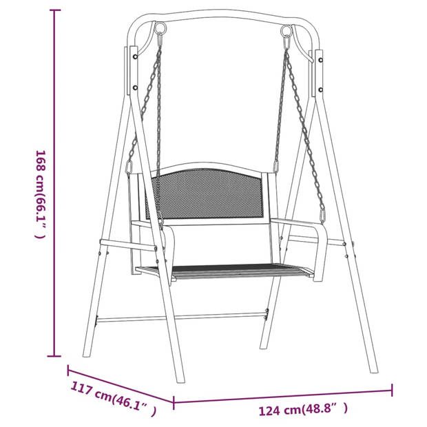 vidaXL Schommelbank 124 cm staal zwart