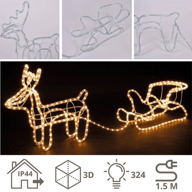 Rendier met Slee 3D Slangverlichting Kerstversiering Kerst