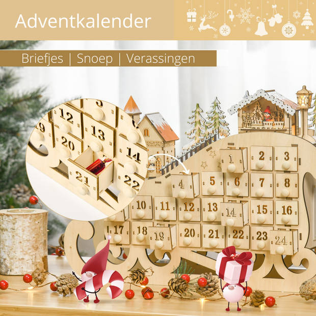 ChristmasGoodz - Adventskalender - Advent - Adventkalender - Adventkalender volwassenen - Hout - LED verlichting - 45...