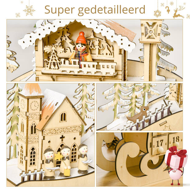 ChristmasGoodz - Adventskalender - Advent - Adventkalender - Adventkalender volwassenen - Hout - LED verlichting - 45...