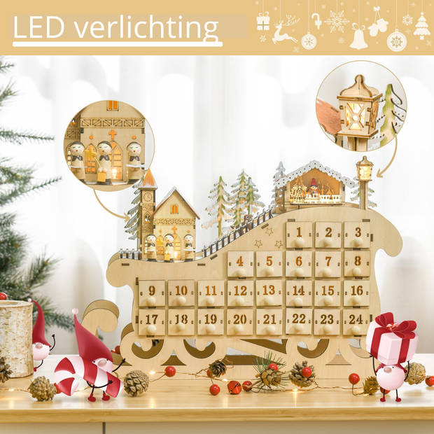 ChristmasGoodz - Adventskalender - Advent - Adventkalender - Adventkalender volwassenen - Hout - LED verlichting - 45...