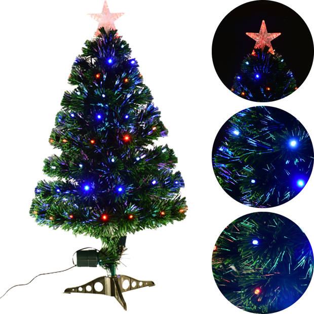 Kunstkerstboom met glasvezel verlichting en decoratie - Kerstboom - Kerst - LED - 90 cm