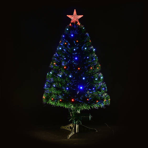 Kunstkerstboom met glasvezel verlichting en decoratie - Kerstboom - Kerst - LED - 90 cm