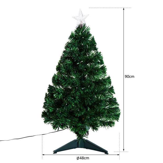 Kunstkerstboom met glasvezel verlichting en decoratie - Kerstboom - Kerst - LED - 90 cm