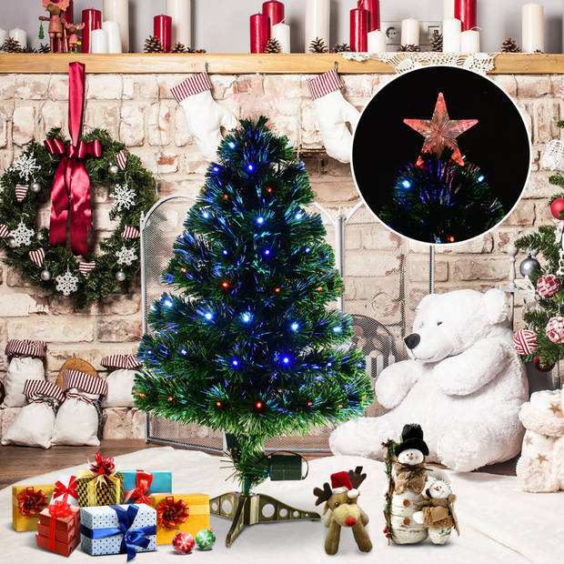 Kunstkerstboom met glasvezel verlichting en decoratie - Kerstboom - Kerst - LED - 90 cm