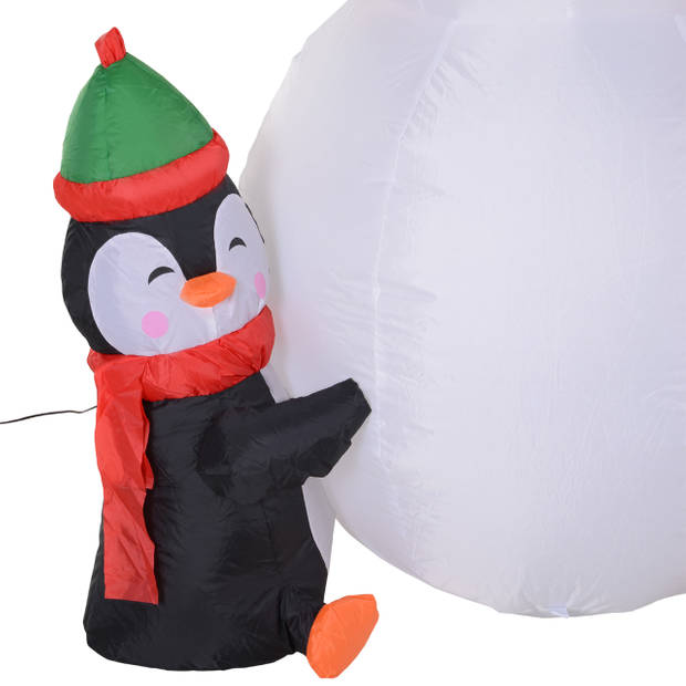 Opblaasbare LED sneeuwman met 3 pinguïns - Sneeuwpop - Kerstverlichting buiten - Kerstversiering - 140 x 70 x 180 cm