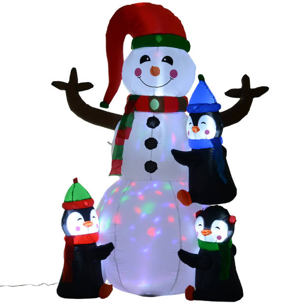 Opblaasbare LED sneeuwman met 3 pinguïns - Sneeuwpop - Kerstverlichting buiten - Kerstversiering - 140 x 70 x 180 cm