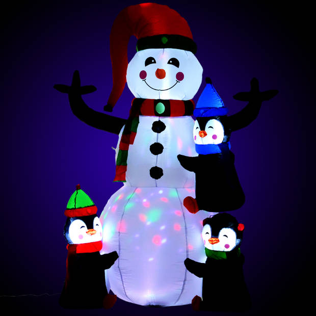 Opblaasbare LED sneeuwman met 3 pinguïns - Sneeuwpop - Kerstverlichting buiten - Kerstversiering - 140 x 70 x 180 cm