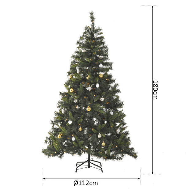 ChristmasGoodz - Kunstkerstboom - Kunstkerstboom met verlichting - 200 Led - Kerstballen - 180 cm - Kerstboom met ver...