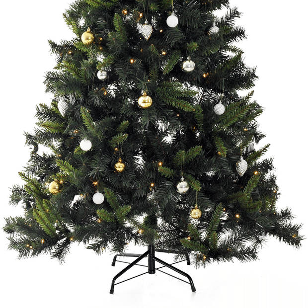 ChristmasGoodz - Kunstkerstboom - Kunstkerstboom met verlichting - 200 Led - Kerstballen - 180 cm - Kerstboom met ver...