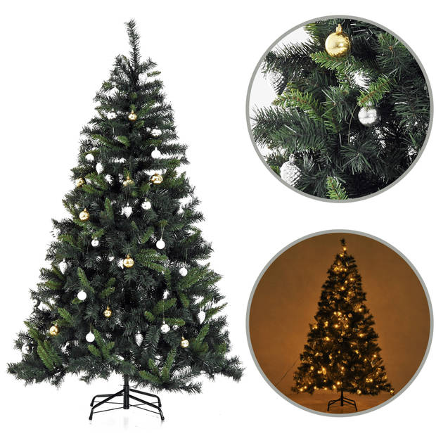 ChristmasGoodz - Kunstkerstboom - Kunstkerstboom met verlichting - 200 Led - Kerstballen - 180 cm - Kerstboom met ver...