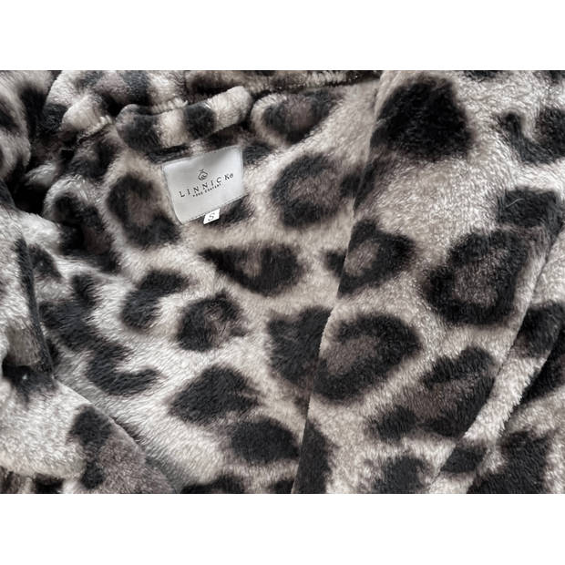 LINNICK Flanel Fleece Badjas Leopard - zwart/wit - L
