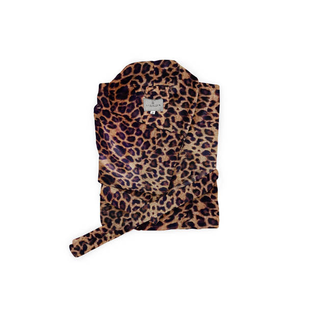 LINNICK Flanel Fleece Badjas Leopard - bruin - L