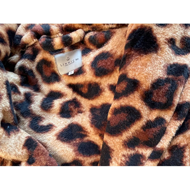 LINNICK Flanel Fleece Badjas Leopard - bruin - M