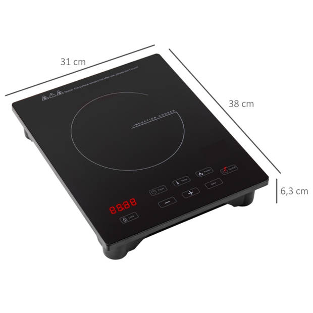 Zenzee- inductie kookplaat vrijstaand - Elektrische kookplaat - 2000W - 1 fase - Zwart