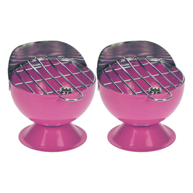 Set van 2x stuks asbak als BBQ vorm metaal 12 cm roze voor binnen/buiten - Asbakken