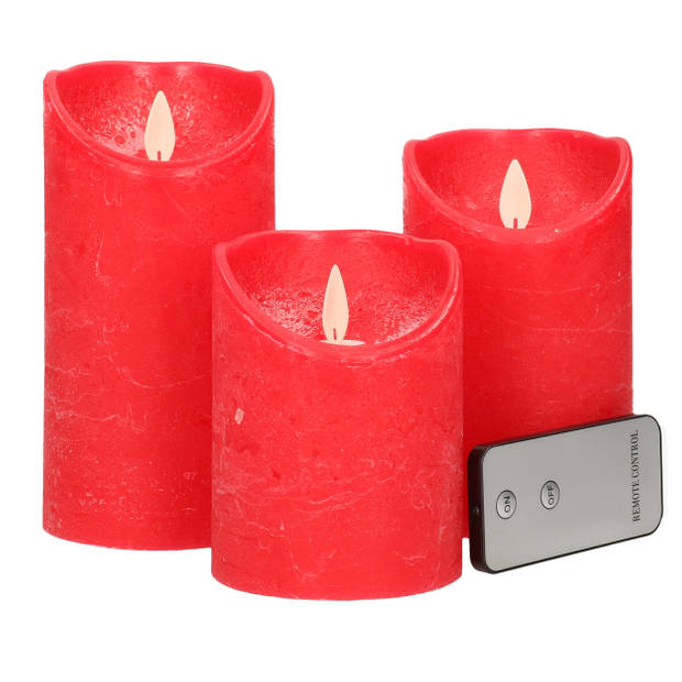 Dienblad van hout met 3 LED kaarsen in de kleur rood 39 x 15 cm - LED kaarsen