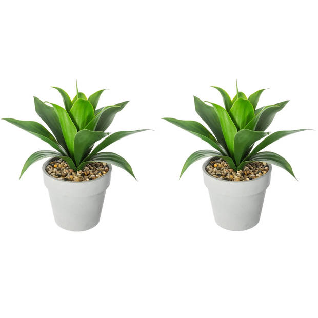 Set van 2x stuks atmosphera Aloe Vera kunstplanten in pot van cement 34 cm - Kunstplanten