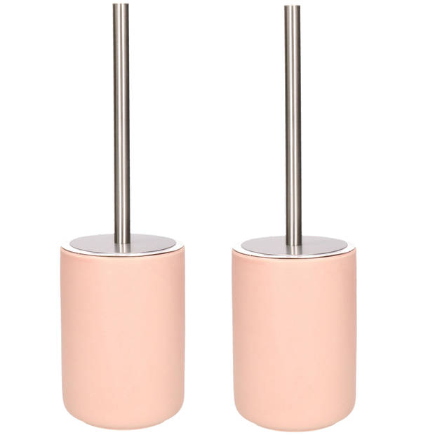 Set van 2x stuks wC-borstel/toiletborstel inclusief houder zalm roze 38 cm van steen - Toiletborstels