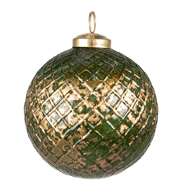 Clayre & Eef Kerstbal Ø 10 cm Groen Goudkleurig Glas Kerstdecoratie Groen Kerstdecoratie