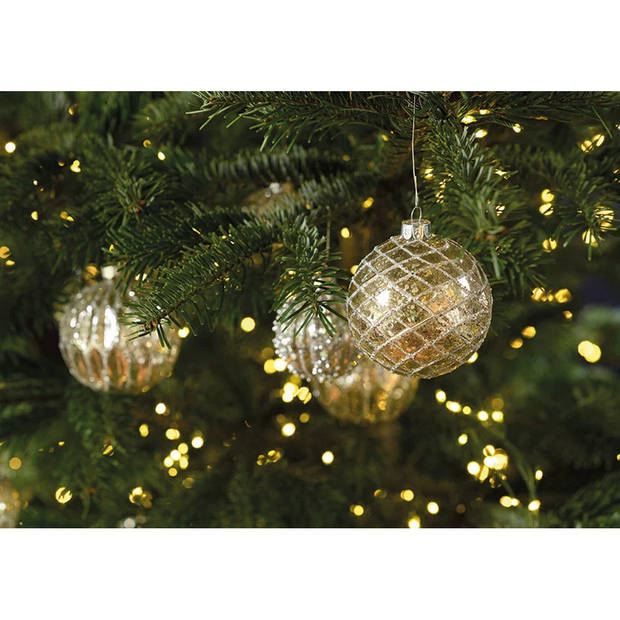 12x stuks luxe gedecoreerde glazen kerstballen zilver 6 cm - Kerstbal