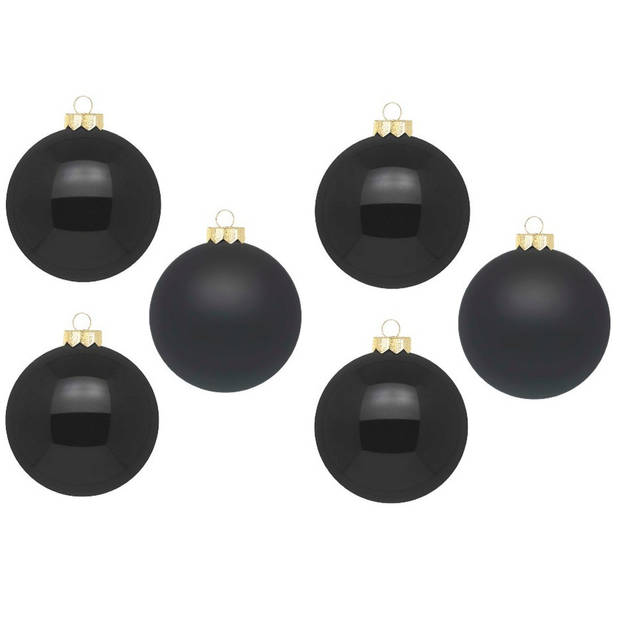 12x Zwarte glazen kerstballen 10 cm glans en mat - Kerstbal