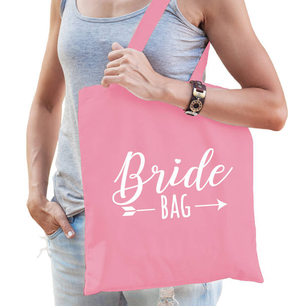 Bride bag katoenen tasje licht roze dames - Feest Boodschappentassen
