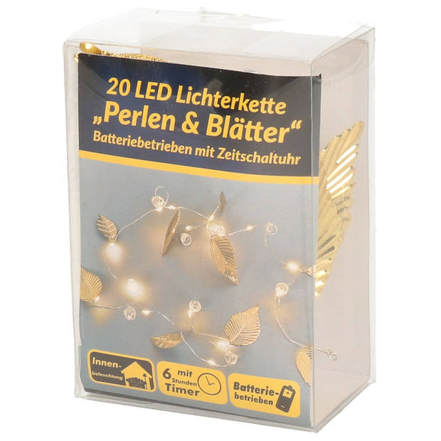 Kerstverlichting goud met warm witte lichtjes parels en bladeren