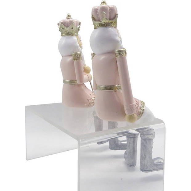 Clayre & Eef Beeld Notenkraker 6x6x12/21 cm Roze Wit Polyresin Kerstdecoratie Roze Kerstdecoratie