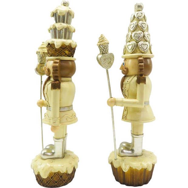 Clayre & Eef Beeld set van 2 Notenkraker 23 cm Beige Polyresin Kerstdecoratie Beige Kerstdecoratie