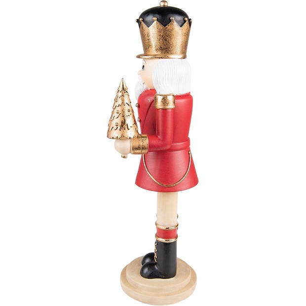 Clayre & Eef Beeld Notenkraker 38 cm Rood Goudkleurig Polyresin Kerstdecoratie Rood Kerstdecoratie