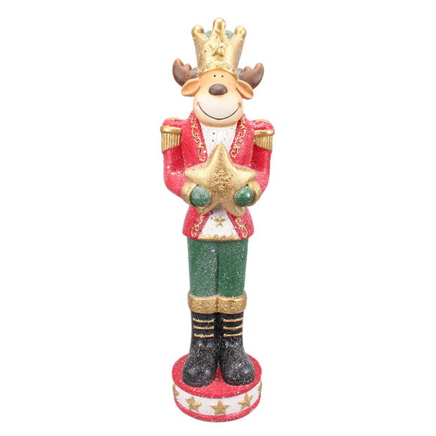 Clayre & Eef Beeld Hert 80 cm Rood Polyresin Kerstdecoratie Rood Kerstdecoratie