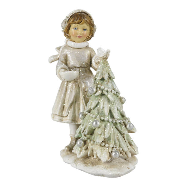 Clayre & Eef Beeld Kind 12 cm Wit Grijs Polyresin Kerstdecoratie Wit Kerstdecoratie