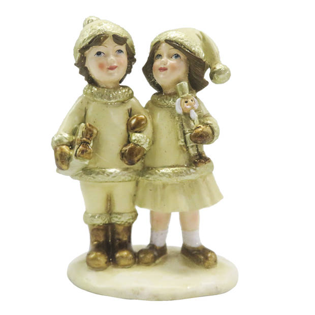 Clayre & Eef Beeld Kinderen 15 cm Beige Goudkleurig Polyresin Kerstdecoratie Beige Kerstdecoratie