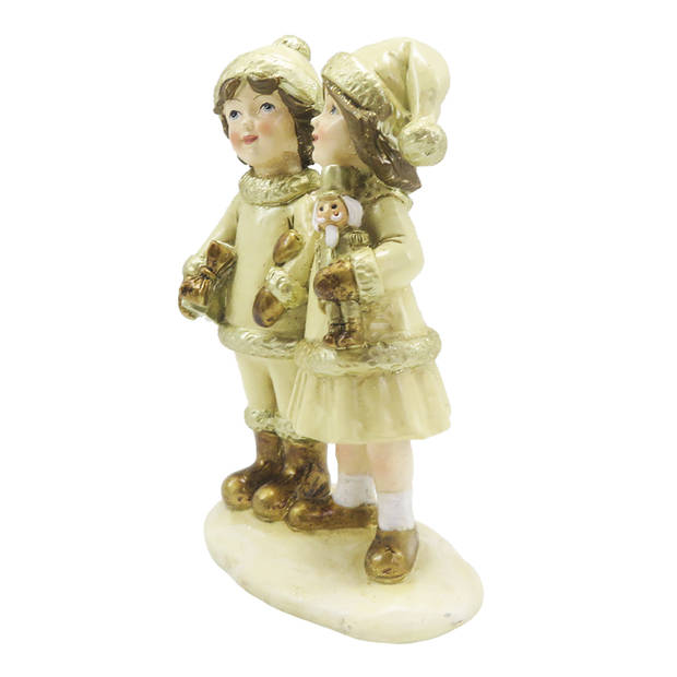 Clayre & Eef Beeld Kinderen 15 cm Beige Goudkleurig Polyresin Kerstdecoratie Beige Kerstdecoratie