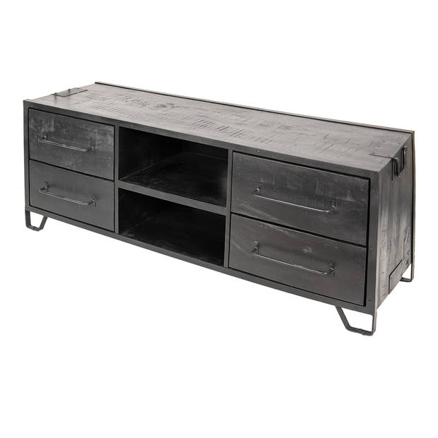 Clayre & Eef TV kast 150x46x60 cm Zwart Hout TV meubel Zwart TV meubel