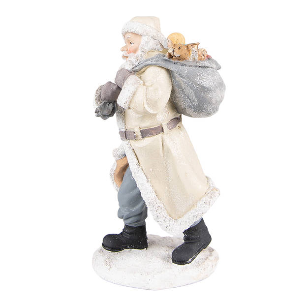 Clayre & Eef Beeld Kerstman 21 cm Beige Grijs Polyresin Kerstdecoratie Beige Kerstdecoratie