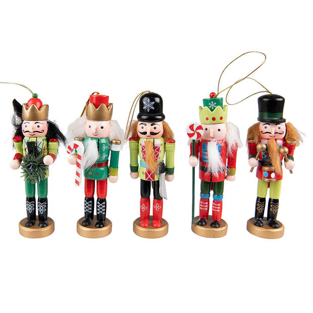 Clayre & Eef - Hanger set van 5 Notenkraker 4x4x13 cm Rood Groen Kunststof Kerst Hanger - 6PR3755