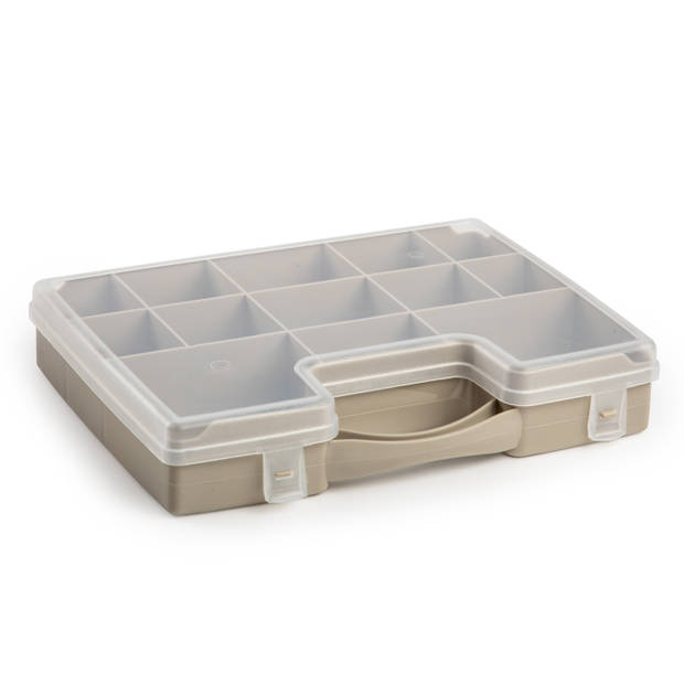 Forte Plastics - Opberg vakjes doos/Sorteerbox - 13-vaks kunststof - 27 x 20 x 3 cm - zwart/taupe - Opbergbox