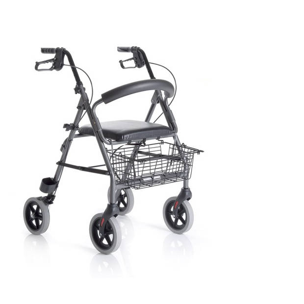 Moretti opvouwbare rollator met 4 beweegbare wielen, stoffen zitting en een rugleuning.