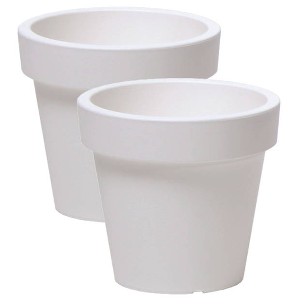 2x stuks basic plantenpot/bloempot kunststof dia 16 cm/hoogte 14.5 cm parel wit - Plantenpotten