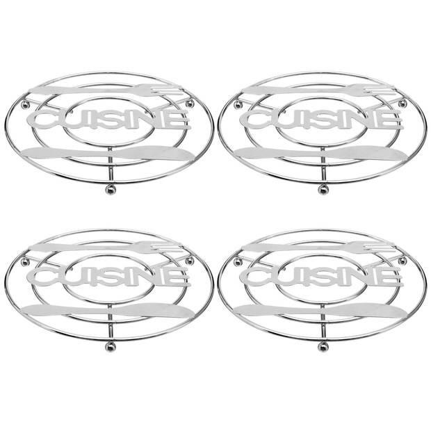 4x Stuks ronde pannen onderzetter zilver Cuisine 20 cm van verchroomd metaal - Panonderzetters